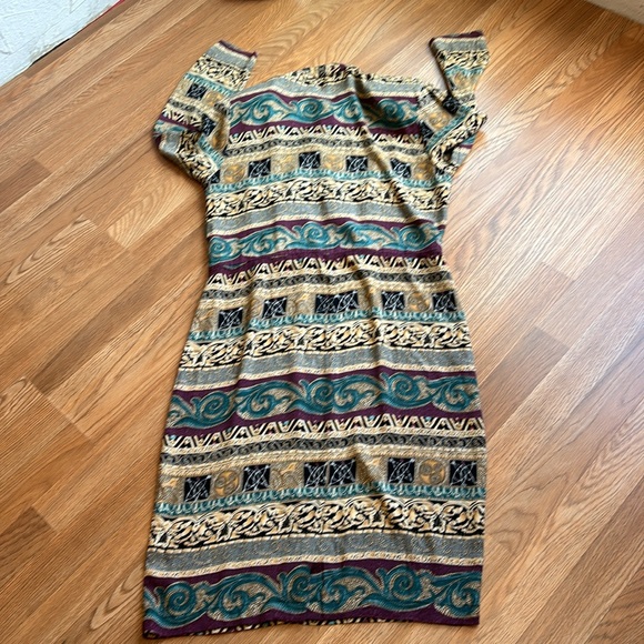 Vintage 1980/1990’s Carole Little, long sleeve multicolor midi dress. Size M/L P - Picture 10 of 17